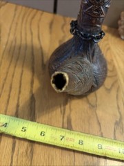 Vintage Tooled Leather Covered Wine Decanter 8” Tall Liquor MCM Oil See Photos