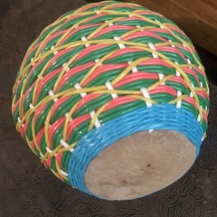 V Levante- Viresa Wine Bottle With Woven Scoubidou Wicker 11” Tall