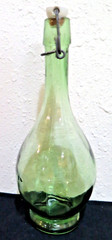 Antique Large Emerald Green 12&Prime; Wine Bottle blown bubbles footed wire stopper