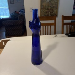 Royal Blue Happy Cat Wine Bottle RHEINHESSEN-RIESLING Cobalt Blue 13&Prime;T Empty