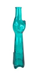Rheinhessen Riesling Cat Figural Glass Bottle Teal Blue 13.5&Prime; Tall