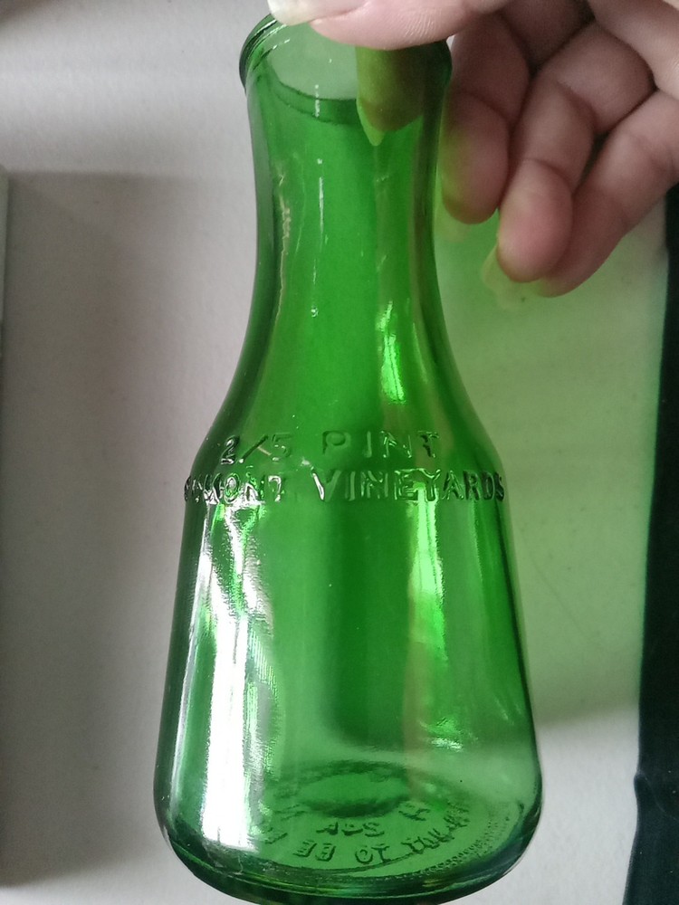 Vintage emerald green glass M. Lamont Vineyards 2/5 pint bottle.