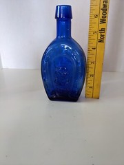 Vintage Cobalt Blue Horseshoe Bottle with Thomas Jefferson – 6.5&Prime;