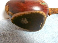 VINTAGE EMPTY DUCK TOOLED LEATHER WRAPPED GLASS WINE BOTTLE ITALY 12x4x7in -L503