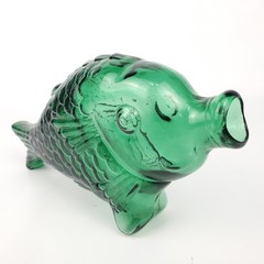 Vintage Fish Koi Decanter Bottle Emerald Green Glass 9&Prime;