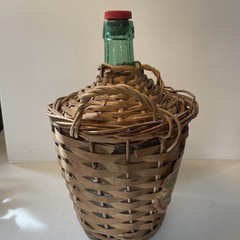 Vtg Wicker Wrapped Demijohn Dalmau Tarragona Green Glass Wine Bottle 13”h x 8.5”