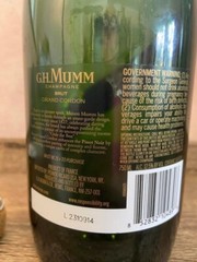 G.H. Mumm Empty Champagne Bottle 12” Green Red Gold Classic with original cork