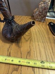 Vintage Tooled Leather Covered Wine Decanter 8” Tall Liquor MCM Oil See Photos