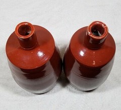 GERMANY STONEWARE EMPTY WINE BEER BOTTLE DECANTER GLAZE BROWN LOT OF 2 VTG RETRO