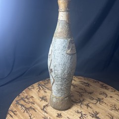 VTG Italian Roman Wine Bottle Ceramic Stone Finished TITVLVS Gold Tone Turquoise