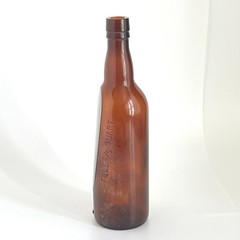 Vintage Brown Wine Bottle With Flat Side Full 4/5 Quart 11.5”