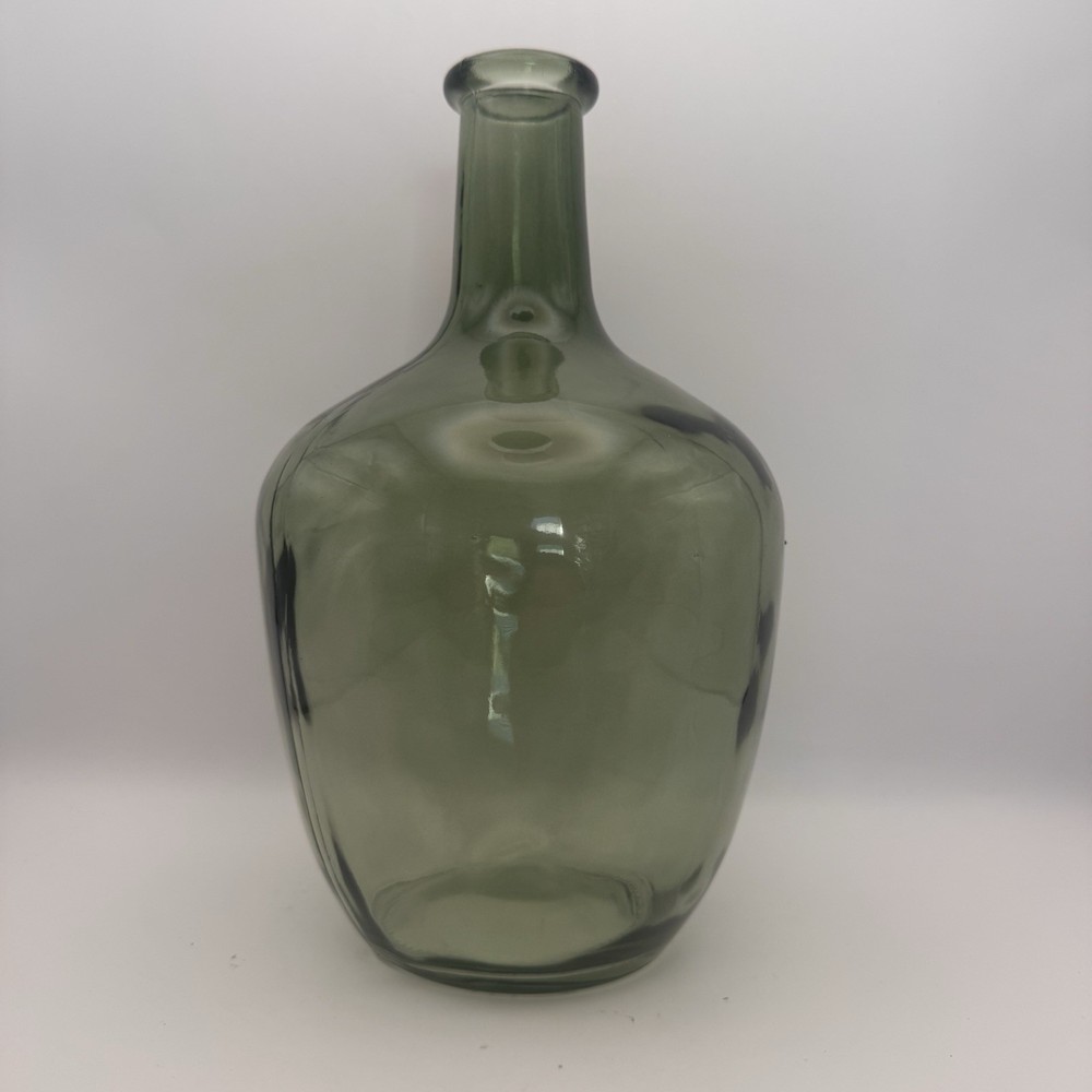 Green Glass Demijohn Wine Bottle / Vase 10&Prime; Tall 6” Across