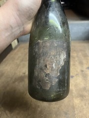 Antique Old Rare Early Empty Green Glass Wine Bottle High Kick Up W Paper Label