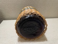 Wicker Wrapped Amber Glass Whiskey Wine Bottle Jug Half Gal Screw Cap 1940s