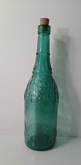 Vintage Teal Glass Bottle 11.25&Prime;H Grape Motif Spanish Glass Wine Carafe Canada