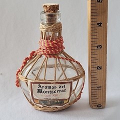 Vintage Aromas del Montserrat Wicker Wrapped Empty Bottle Spain 4.5&Prime;