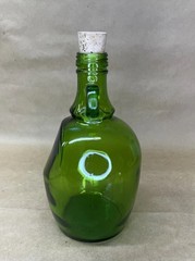 Vintage Emerald Green Glass Decanter Bottle 1.5 Liter W/Cork & Handle 10” Tall