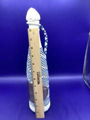 Vintage Glass Wine Bottle Blue Wicker Wrapped w Lid Spanish Spain Bar Décor ‘64