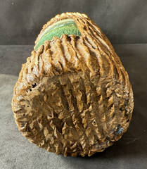 Hungarian Hortobagy Scene Wine Bottle Faux Bark Wood Covered Bottle Used Vintage