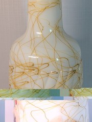 Vtg Hazel Atlas Wine Bottle Milk Glass Yellow GoldSplatter Welch&rsquo;s MCM Bar 1950s