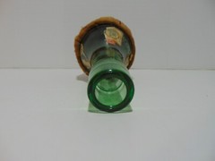 Green Glass Chianti Wine Bottle In Woven Basket 1972 Made In Italy Empty