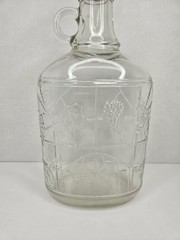 Vtg 1/2 Gal. Glass Wine Decanter Embossed Grape/Vine Design Bottle w/Lid Handle