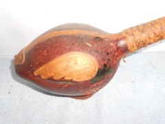 VINTAGE EMPTY DUCK TOOLED LEATHER WRAPPED GLASS WINE BOTTLE ITALY 12x4x7in -L503