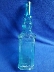 Collectable Aqua Ice Blue Bottle Decanter Wine Square Bottle 12in Tall