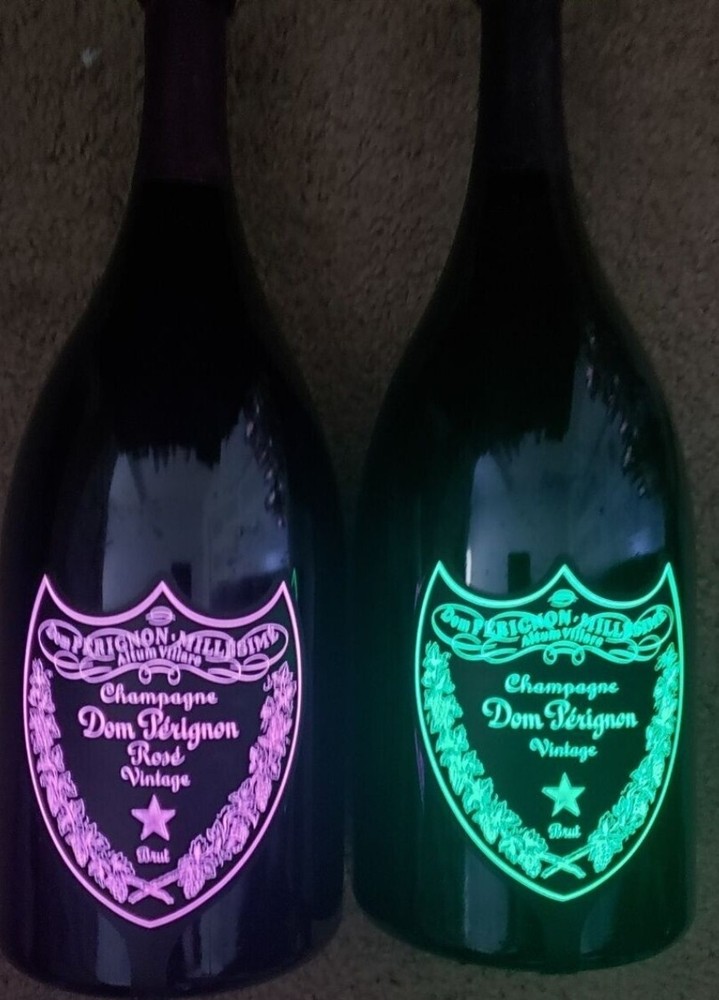 2 EMPTY Bottle Dom Perignon Luminou Rose AND Regular Champagne Light Up 750 ML