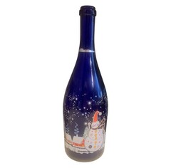 Villa Jolanda Moscato Cobalt Blue Wine Bottle w Winter Holiday Scene 11.5” Tall