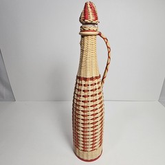 Vintage Valencia Colorful Wine Bottle Plastic Woven Wicker Spain MCM Bohemian