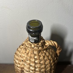 1960s Vintage Wicker Wrapped Glass Quinta Lisbon Portugal Wine Bottle Empty