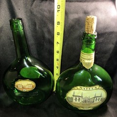 Vintage Lot Of 2 Green MATEUS WINE BOTTLES ~ 50 oz. One With Cork