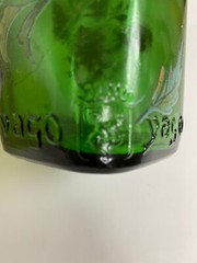 Vintage Christmas Gift! Yago Bottle Square Base Emerald Green Glass Flower Print