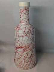 Vtg Hazel Atlas Wine Bottle Milk Glass Rust Burnt Splatter Welch&rsquo;s MCM Bar 1950s