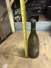 Antique Old Rare Early Empty Green Glass Wine Bottle High Kick Up W Paper Label