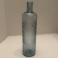 Lt. Blue Wine Bottle w/ Diamond Design-Hand Made In SPAIN—Recycled Glass-11.75&Prime;H