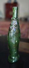 Vintage Italian Green Glass Fish Shaped Bottle Decanter 13&Prime;