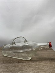 London Winery Glass Sideways Wine Bottle Boat Design -Vintage 1960&rsquo;s Red Cap