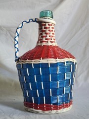 Vintage Viresa Demijohn Wine Bottle Scoubidou Woven Plastic Wicker Jug 1L 1960s