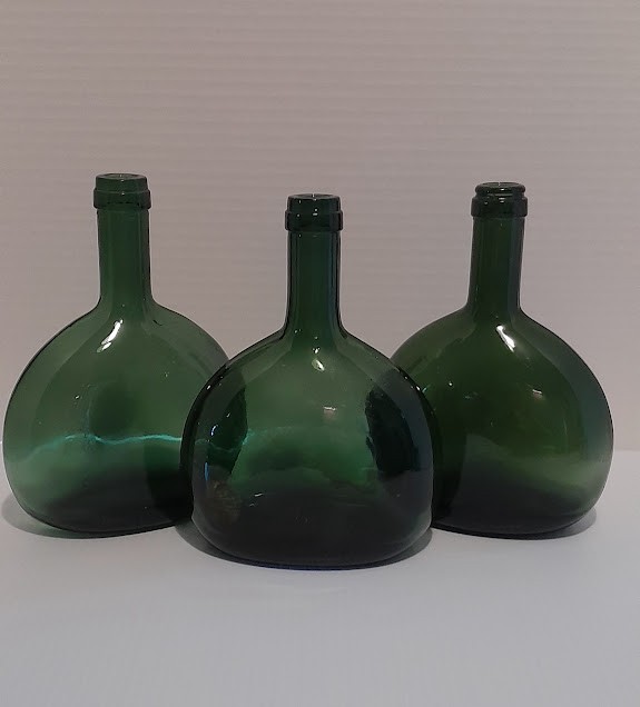 Set of 3 Vintage Emerald Green Glass Oval 8” Bottles