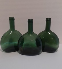 Set of 3 Vintage Emerald Green Glass Oval 8” Bottles