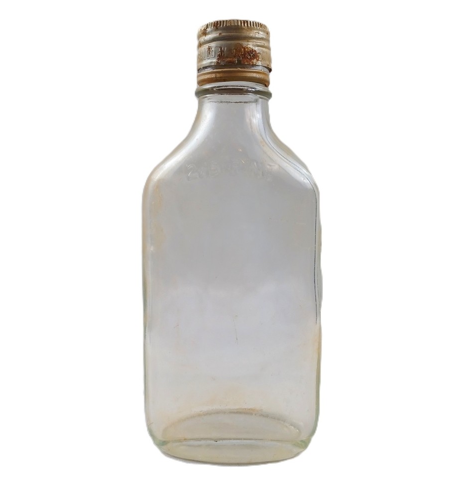 Clear Glass Gallo Wine Bottle Vintage Flask Metal Lid 2/5 Pint
