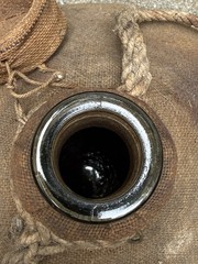 Antique French Glass Demijohn Carboy Wine Jug Orig Linen Cover