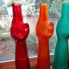 Vintage 5 Happy Cat Riesling Wine Bottles Red Green Black White Orange T3