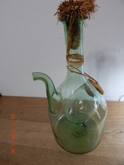 Vintage Italian Hand Blown Green Glass Wine Decanter Jug Bottle Ice 13&Prime; TALL