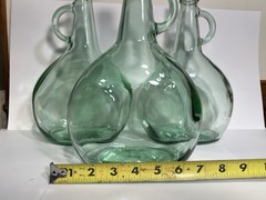 Lot of 3 Vintage Light Green Glass Jugs Half Gallon Wine Demijohn Handle 11.5&Prime;