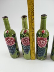 4pc Decorative Hand Painted Glass Wine Bottles Vases Pink Flowers And Grapes