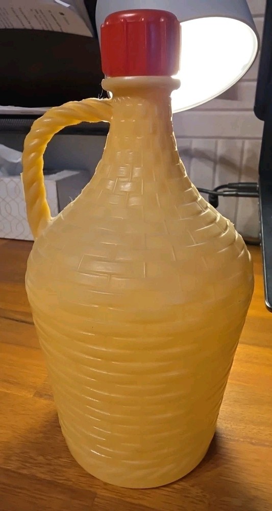 Vintage 1970s Plastic Wicker Bottle European OSUL