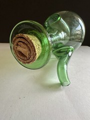 Vintage Hand Blown Green Glass Wine Bottle Decanter W/ Ice Chamber & Cork